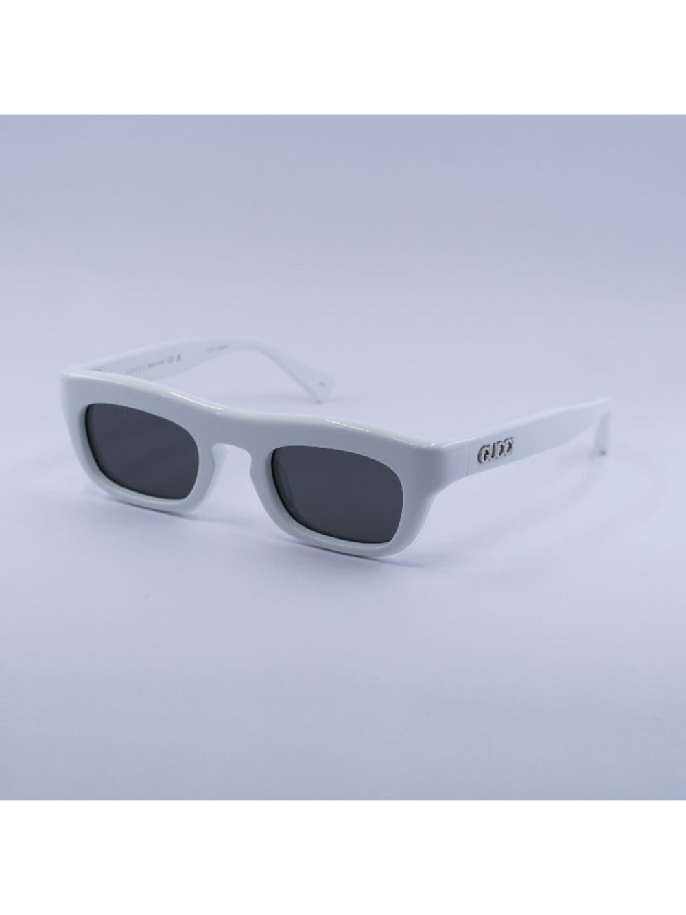 Gucci GG1777S 004 Sunglasses Shiny White Square Frame, Grey Lenses